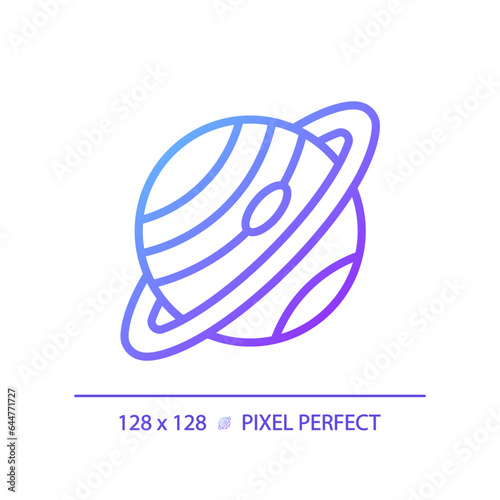 Saturn pixel perfect gradient linear vector icon. Ring planet. Deep space. Planetary astronomy. Science project. Thin line color symbol. Modern style pictogram. Vector isolated outline drawing