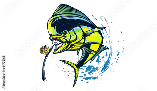 Mahi mahi emblem. Mahi fishing vector illustration. Healthy food. Saltwater fishing. Dolphin fish. photo