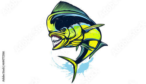 Mahi mahi emblem. Mahi fishing vector illustration. Healthy food. Saltwater fishing. Dolphin fish.