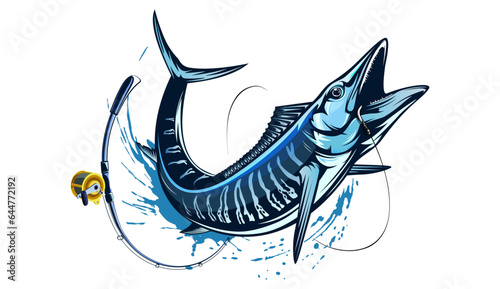 Vector Illustration of a wahoo. Acanthocybium solandri. A scombrid fish jumping up viewed from the side set on isolated white background done in retro style.