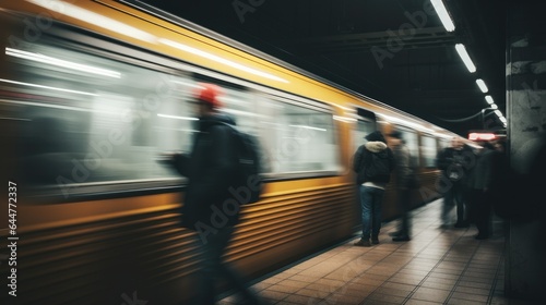 Blurred image of people waiting for subway at night