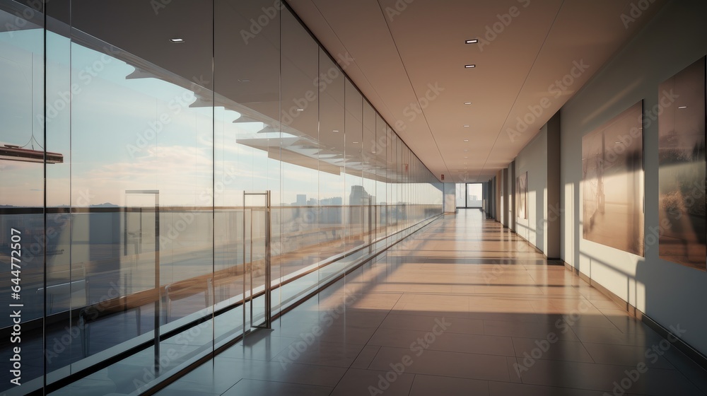 blurred image modern office hallway