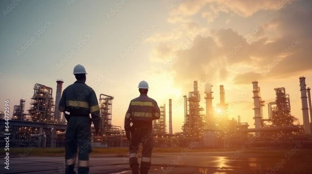 Mechanical engineering is inspecting the neatness of the oil refinery area.