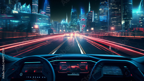 Car driving on a city road at night © Rimsha