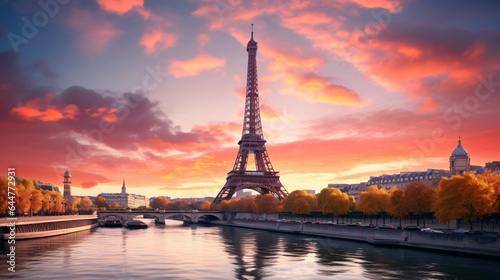 Beautiful view of Eiffel Tower in Paris with sunset © Rimsha