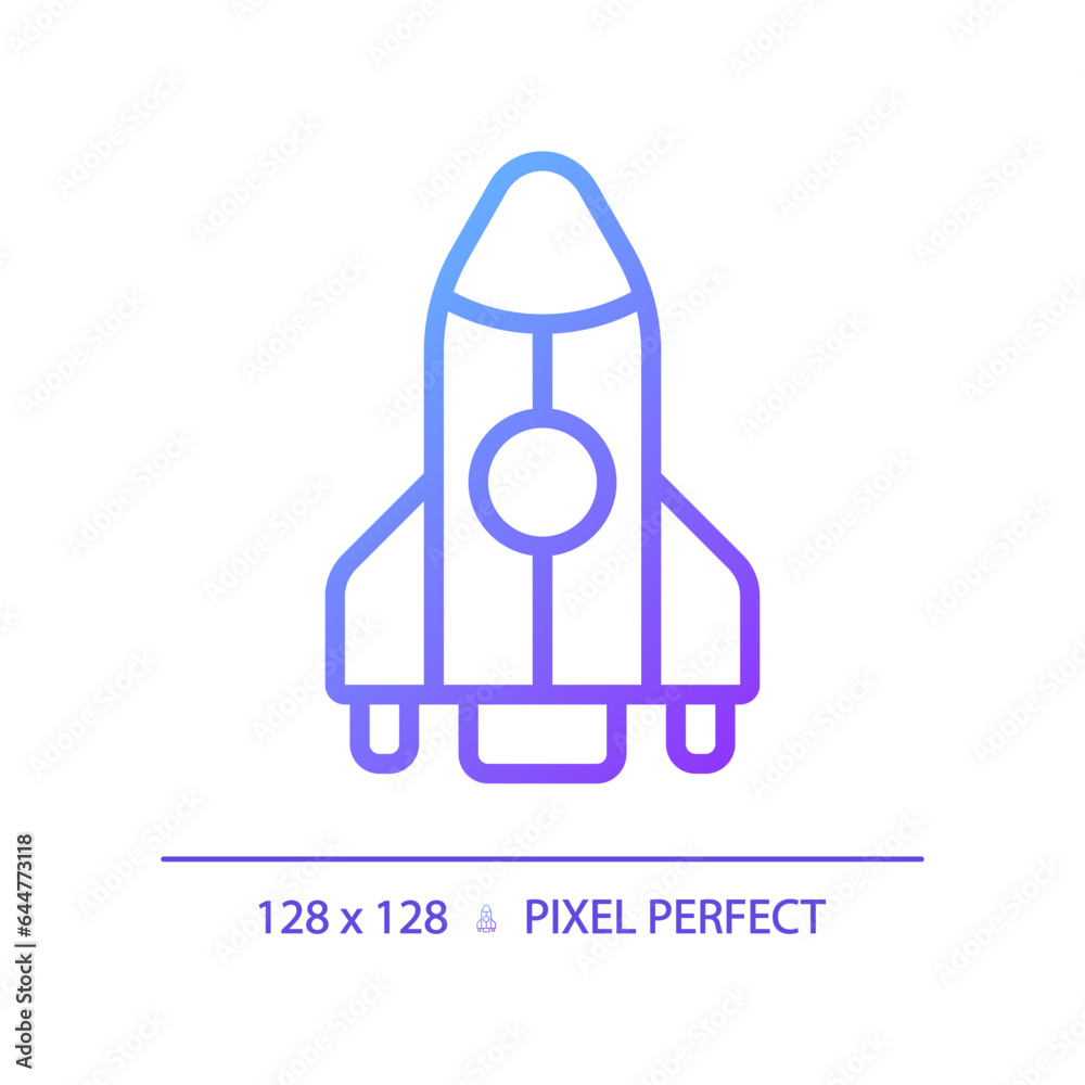 Rocket pixel perfect gradient linear vector icon. Space vehicle. Aerospace engineering. New product. Future technology. Thin line color symbol. Modern style pictogram. Vector isolated outline drawing Rocket pixel perfect gradient linear vector icon. Space vehicle. Aerospace engineering. New product. Future technology. Thin line color symbol. Modern style pictogram. Vector isolated outline drawing