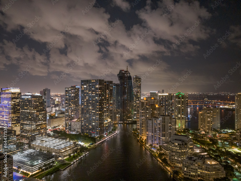 Downtown Miami Skyline and Biscayne Bay at night
Miami, Florida, USA skyline on Biscayne Bay, city night backgrounds. Skyline of miami biscayne bay reflections, high resolution.