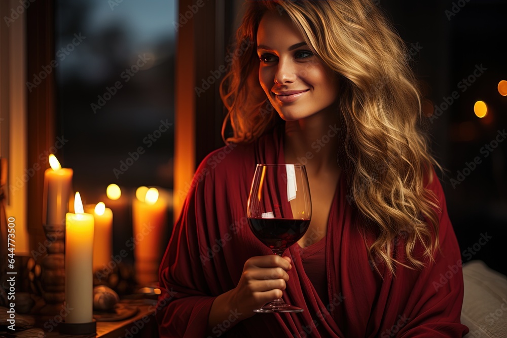 Young female enjoying a glass of elite red wine Young female enjoying a glass of elite red wine