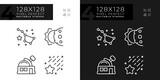Astronomy science pixel perfect linear icons set for dark, light mode. Space telescope. Celestial bodies. Solar system. Thin line symbols for night, day theme. Isolated illustrations. Editable stroke