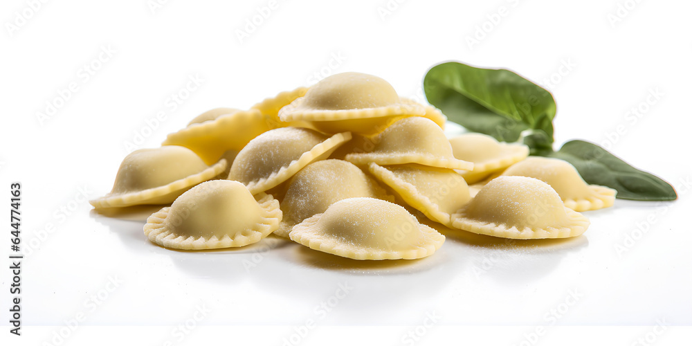 Fresh Ravioli pasta isolated on white background