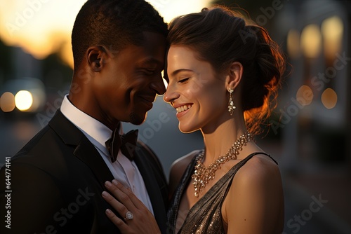 Multiethnic wedding: african american groom and caucasian bride