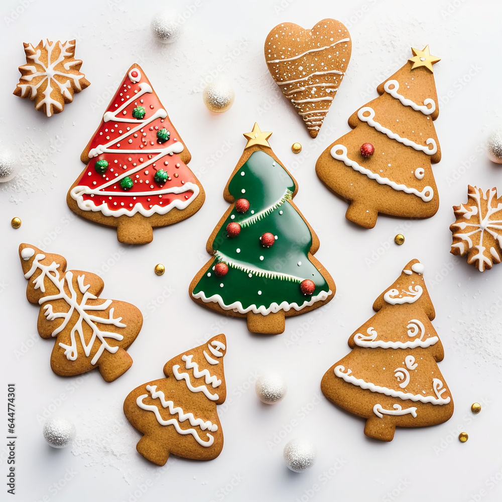 Gingerbread biscuit with Christmas tree for Christmas and happy New Year festival, celebration and party,Cookies, a Bakery.