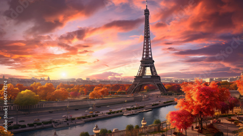 Beautiful view of Eiffel Tower in Paris with sunset © Tariq