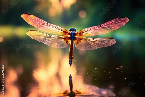 a Dragonfly hovering over a magnificent lake © kardaska