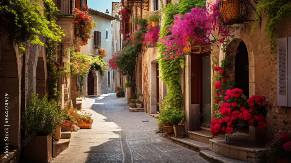 Fototapeta premium Floral street in central Italy in the small Umbrian