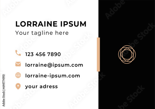 Carte de visite moderne et minimaliste. élégante carte de visite professionnelle, avec un fond noir et blanc. Carte géométrique, duo, simple, carrée et sobre