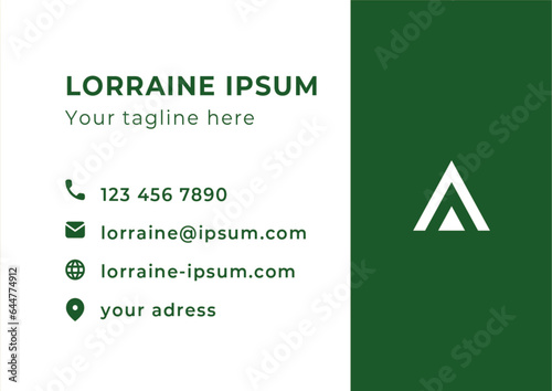 Carte de visite moderne et minimaliste. élégante carte de visite professionnelle, avec un fond vert et jaune. Carte géométrique, duo, simple, carrée et sobre