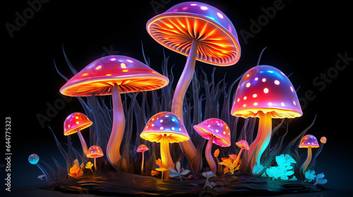 Magical neon mysterious mushrooms