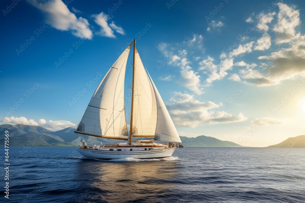 Luxury yacht sailing on opened sea. Generate AI