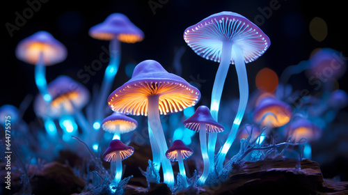 Magical neon mysterious mushrooms