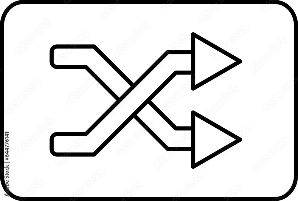Two split arrow icon in black line art. Two split arrow icon in black line art.