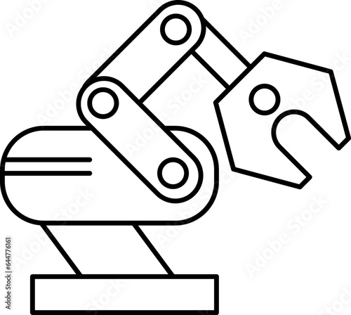Black outline Industrial robot icon in flat style.