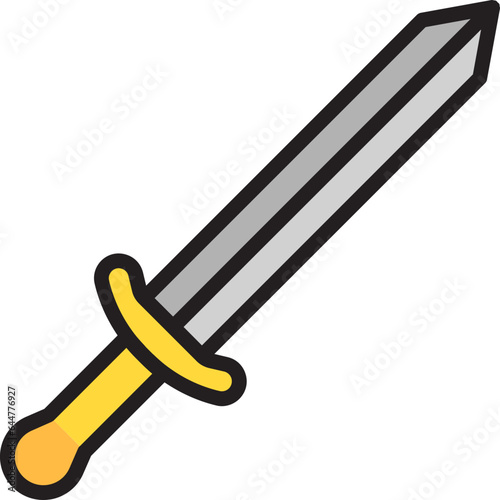 Yellow and Gray Sword Icon on White background.