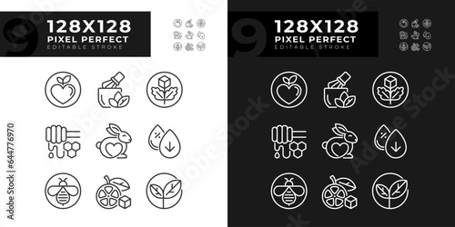 2D pixel perfect icons collection representing allergen free, editable dark and light thin line illustration.