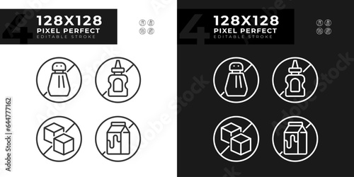 2D pixel perfect dark and light icons set representing allergen free, editable thin linear illustration.