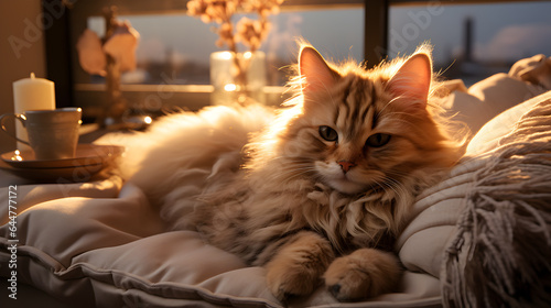 Captivating Realistic Cat Portrait in a Cozy Living Room Setting Perfect for Commercial Projects, Web Design, and Lifestyle Articles , Ai Generative 