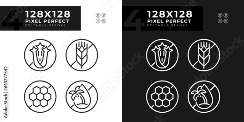 Pixel perfect dark and light icons set representing allergen free, editable thin linear illustration.