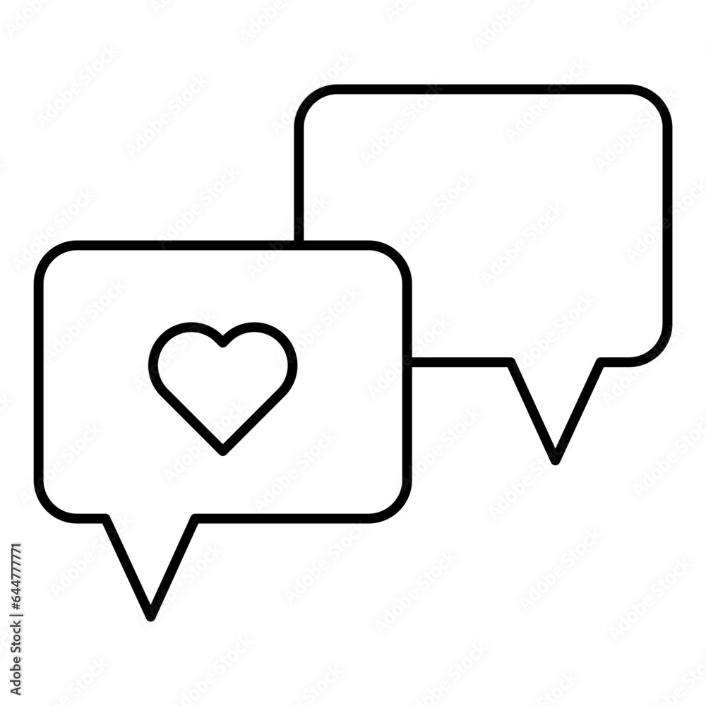 Heart or like message bubble icon in line art. Heart or like message bubble icon in line art.