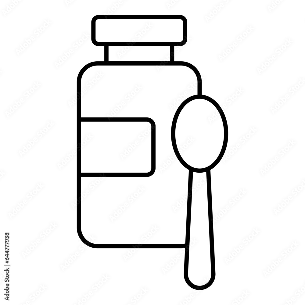 Line art illustration of Spoon with bottle icon. Line art illustration of Spoon with bottle icon.