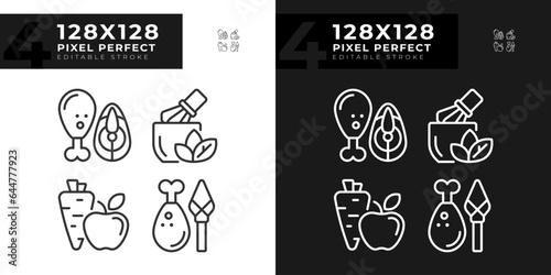 2D pixel perfect simple collection of dark and light icons representing allergen free, editable thin linear illustration.