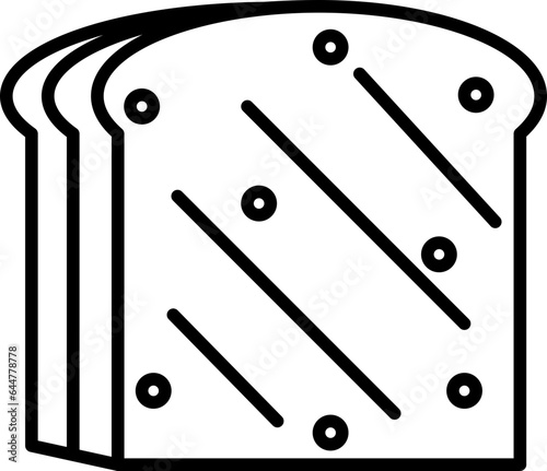 Black Line Art Toast Icon in Flat Style.