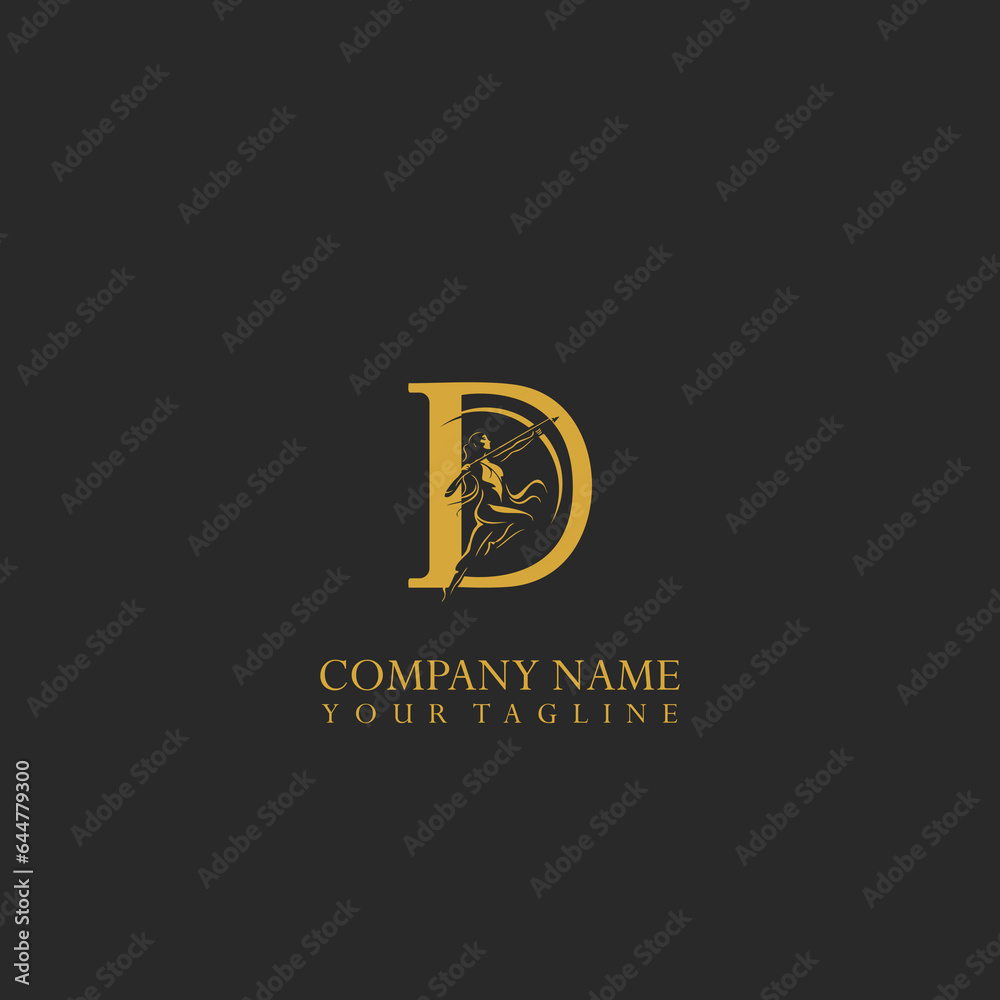 Naklejka premium Letter D and Archer woman logo on isolated background.