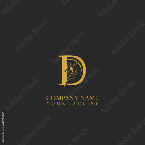 Letter D and Archer woman logo on isolated background.