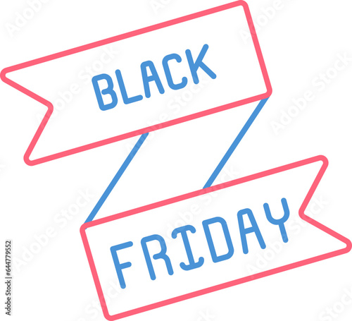 Black Friday Ribbon Icon in Blue and Red Outline.