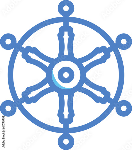Vector Illustration Of Dharma Wheel In Blue Color.
