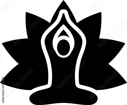 B&W illustration of Human doing lotus meditation icon.