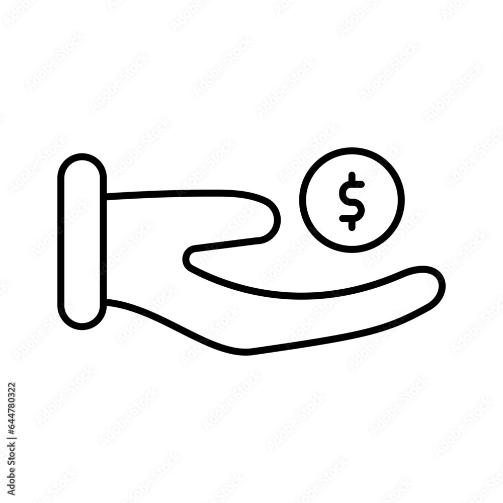 Money pay or donation icon in black line art.
