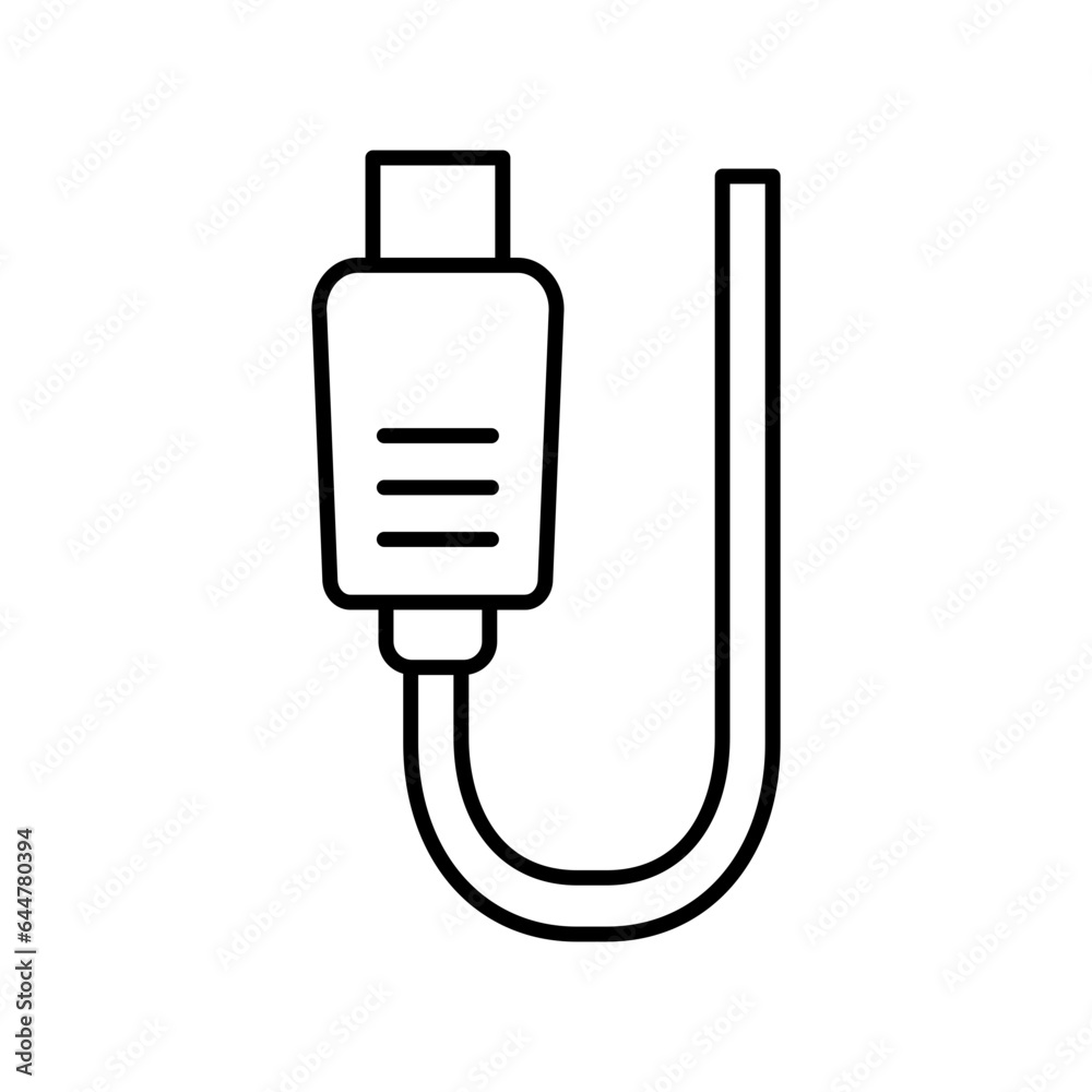 Black line art illustration of USB cable icon. Black line art illustration of USB cable icon.