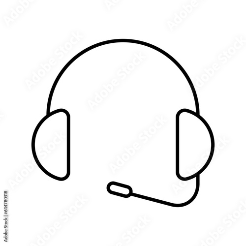 Headphone with mic icon in black line art.