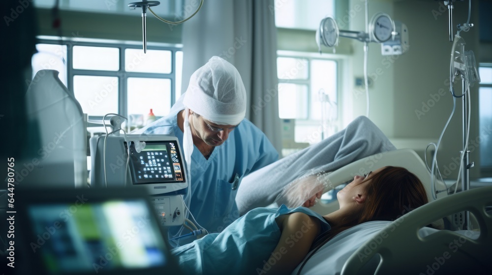 Doctor prepares the patient for intervention in the operating room Doctor prepares the patient for intervention in the operating room