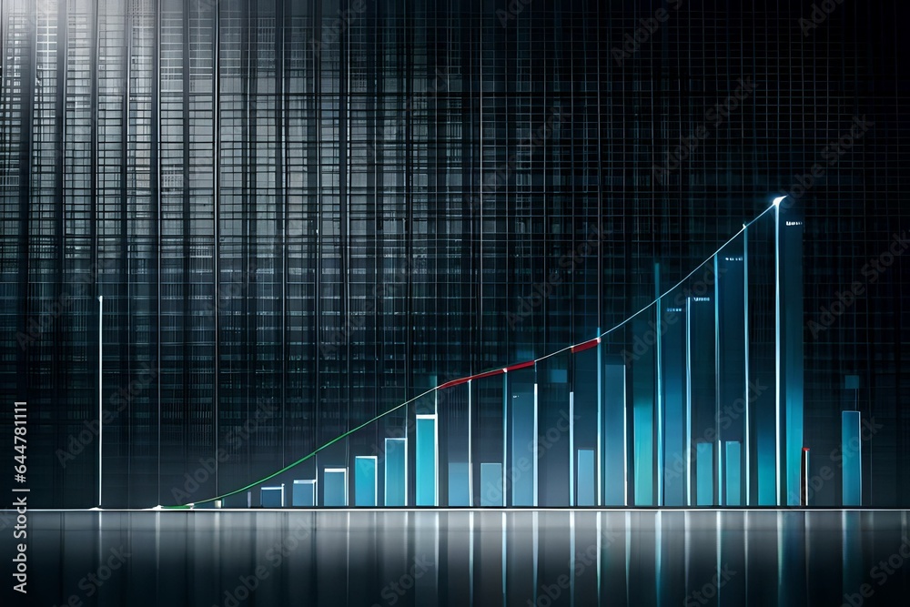 Widescreen abstract financial chart with uptrend line graph and ...