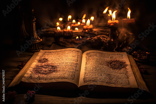 Flickering candles cast their glow on an aged tome, listing names of those long departed, inviting reverence and remembrance