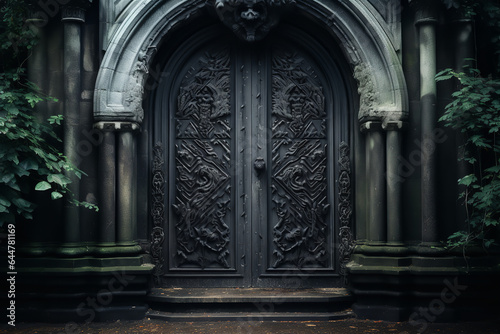  The intricately designed entrance to a tomb stands slightly open  beckoning mysteries of the unknown beyond