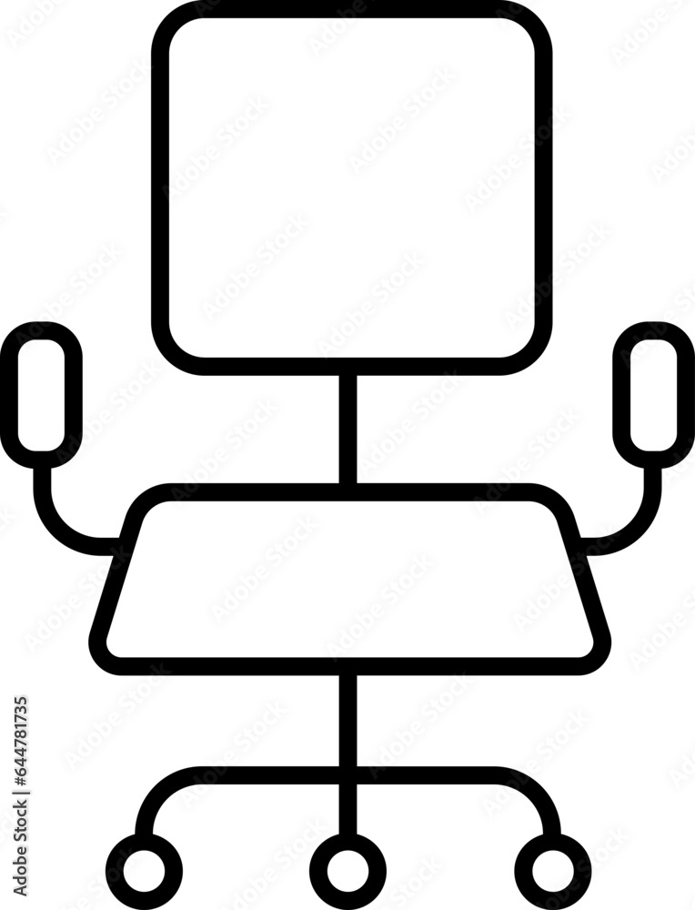 Spinning or Office Chair Icon in Black Line Art. Spinning or Office Chair Icon in Black Line Art.