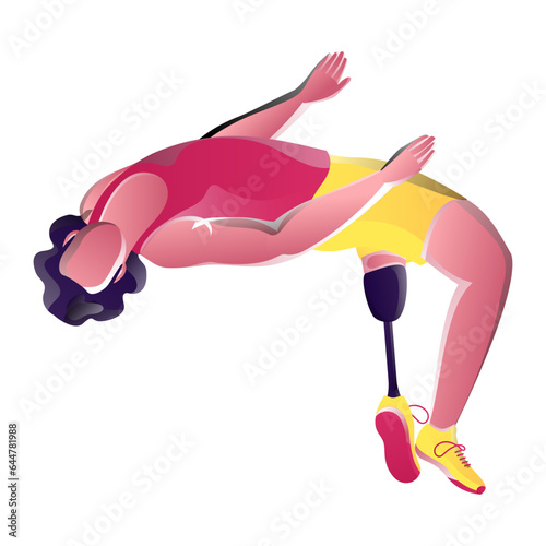 Faceless Disabled Man High Jump on White Background.