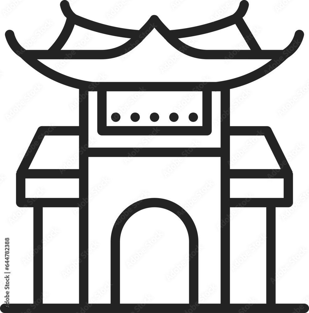 Flat Style Chinese Temple Icon in line Art. Flat Style Chinese Temple Icon in line Art.